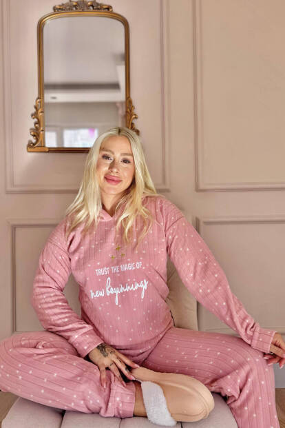 Pembe Magic Desenli Kapşonlu Peluş Polar Pijama Takımı - 2