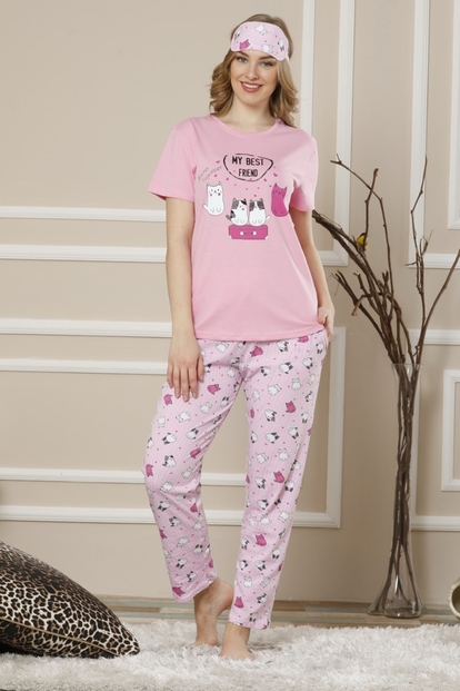 Pembe My Best Friend Desenli Kısa Kollu Kadın Pijama Takımı - 2