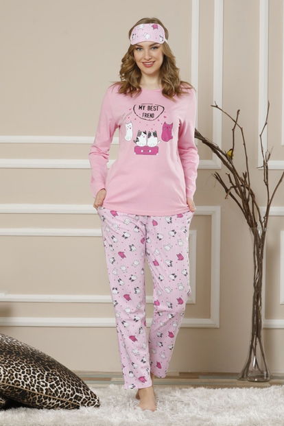 Pembe My Best Friend Desenli Uzun Kollu Kadın Pijama Takımı - 2