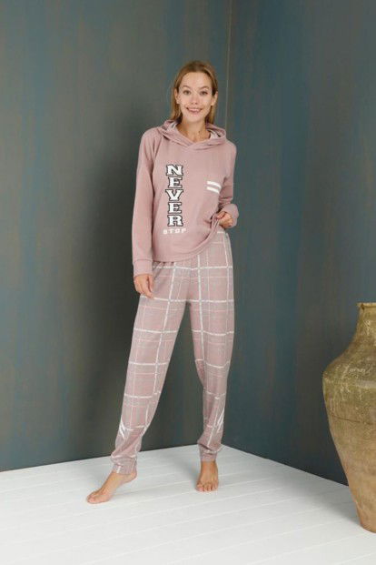 Pembe Never Street Desenli Yumoş Örme Pijama Takımı - 3