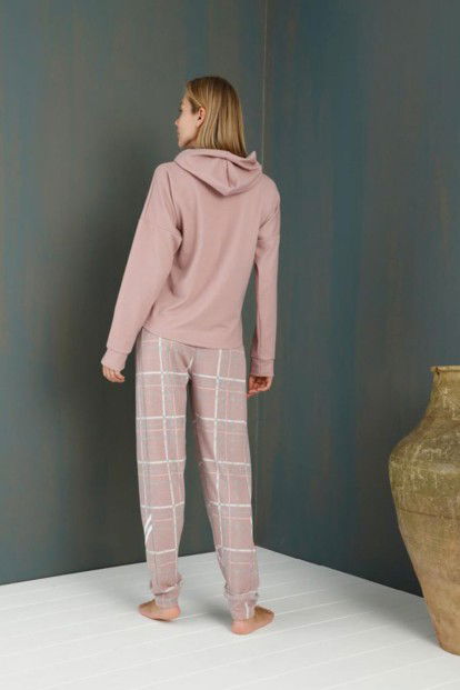 Pembe Never Street Desenli Yumoş Örme Pijama Takımı - 4