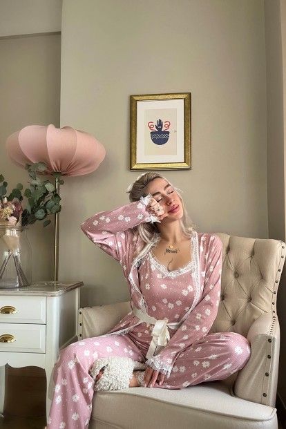 Pembe Papatya Desenli Sabahlıklı Pegasus Pijama Takımı - 3