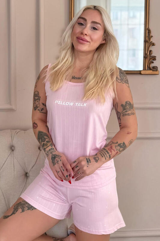 Pembe Pillow Talk Desenli Şortlu Marlenka Kadın Pijama Takımı - Pijamaevi