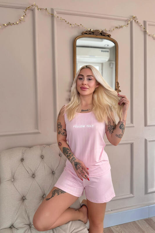 Pembe Pillow Talk Desenli Şortlu Marlenka Kadın Pijama Takımı - Pijamaevi (2)