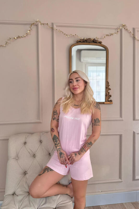Pembe Pillow Talk Desenli Şortlu Marlenka Kadın Pijama Takımı - Pijamaevi (3)