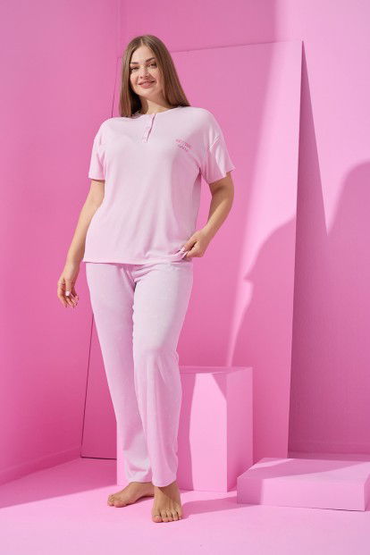 Pembe See The Good Baskılı Kısa Kollu Büyük Beden Battal Pijama - 3
