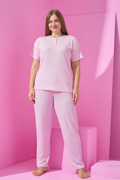 Pembe See The Good Baskılı Kısa Kollu Büyük Beden Battal Pijama - 4