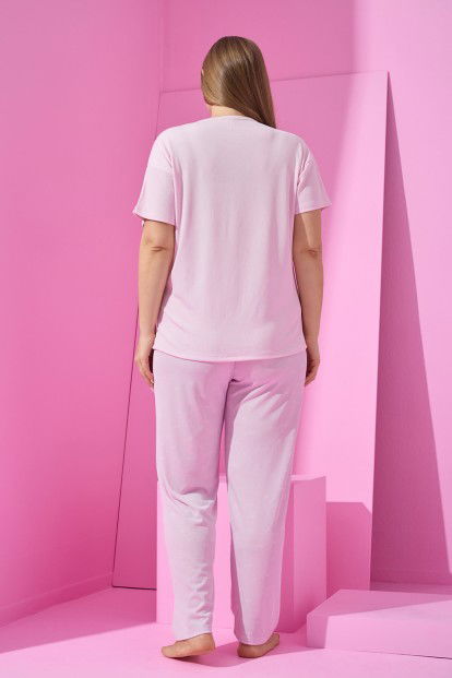 Pembe See The Good Baskılı Kısa Kollu Büyük Beden Battal Pijama - 5