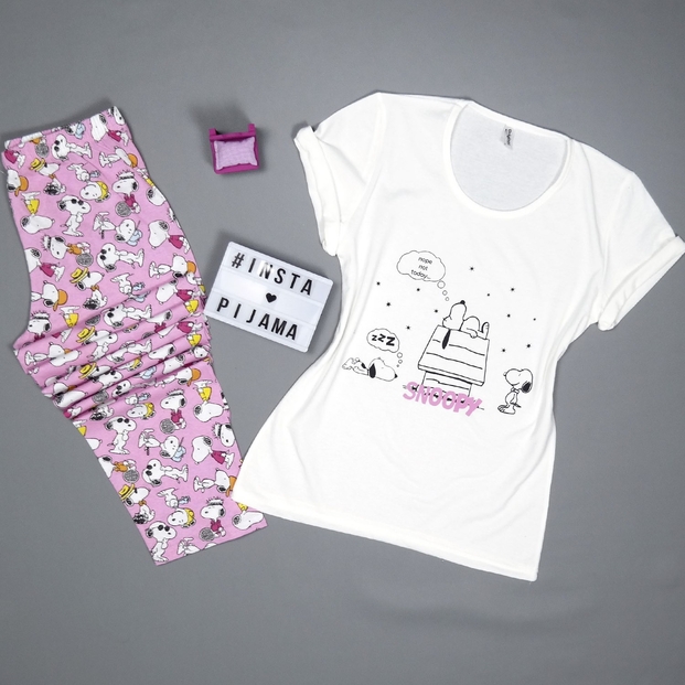 Pembe Snoopy Desenli Kısa Kollu Pijama Takımı - 2
