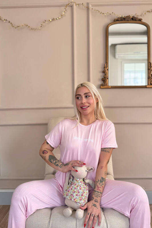 Pembe Spring Desenli Kısa Kollu Marlenka Kadın Pijama Takımı - Pijamaevi (2)