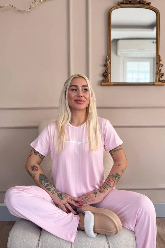 Pembe Spring Desenli Kısa Kollu Marlenka Kadın Pijama Takımı - Pijamaevi (3)