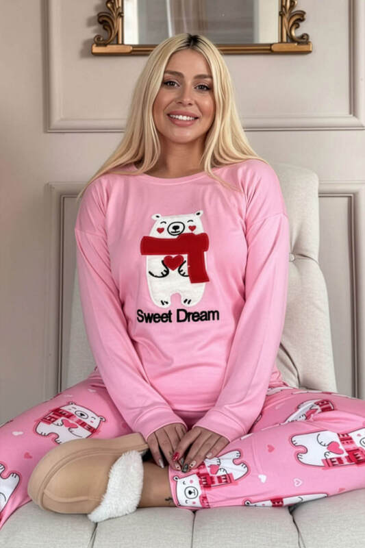 Pembe Sweet Dream Desenli Termal Kadın Pijama Takımı - Pijamaevi