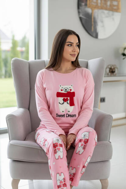 Pembe Sweet Dream Desenli Termal Kadın Pijama Takımı - 2