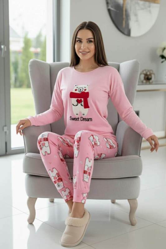 Pembe Sweet Dream Desenli Termal Kadın Pijama Takımı - Pijamaevi (2)