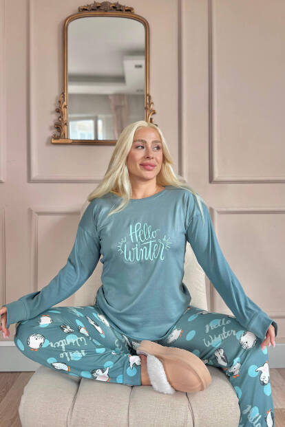 Penguen Winter Desenli Termal Kadın Pijama Takımı - 2