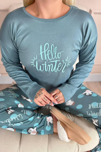 Penguen Winter Desenli Termal Kadın Pijama Takımı - 4