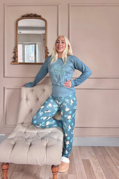Penguen Winter Desenli Termal Kadın Pijama Takımı - 5