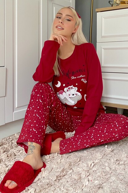 Performance Baskılı Uzun Kol Kadın Pijama Takımı - 1