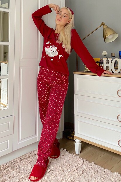 Performance Baskılı Uzun Kol Kadın Pijama Takımı - 3