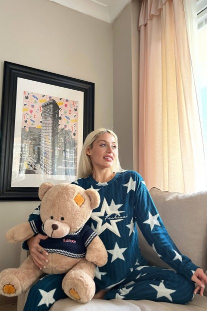 Petrol Biggest Star Desenli Peluş Polar Pijama Takımı - 2
