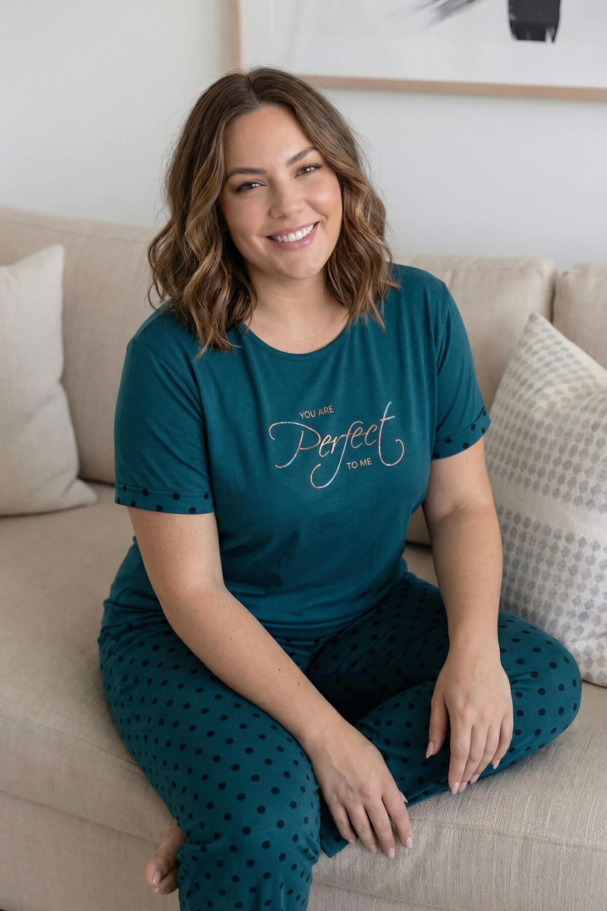 Petrol Perfect Desenli Büyük Beden Battal Bambu Kısa Kol Kadın Pijama Takımı - Pijamaevi (1)