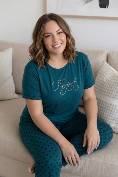 Petrol Perfect Desenli Büyük Beden Battal Bambu Kısa Kol Kadın Pijama Takımı - 2