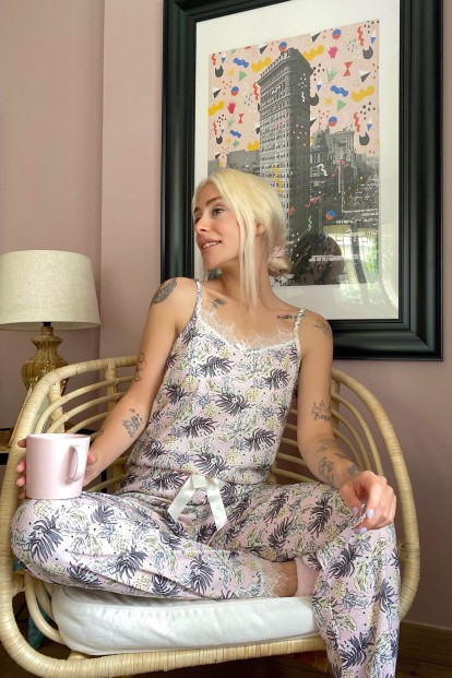 Pine Dantelli İp Askılı Örme Kadın Pijama Takımı - 2