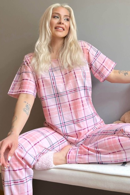 Pink Frame Baskılı Kısa Kollu Kadın Pijama Takımı - 1