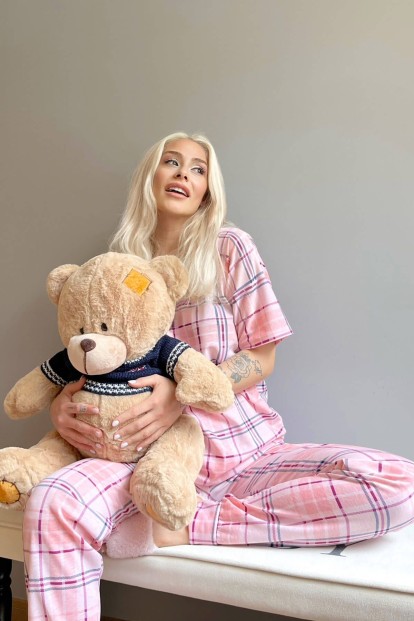 Pink Frame Baskılı Kısa Kollu Kadın Pijama Takımı - 3