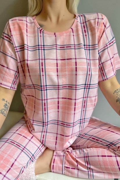 Pink Frame Baskılı Kısa Kollu Kadın Pijama Takımı - 4