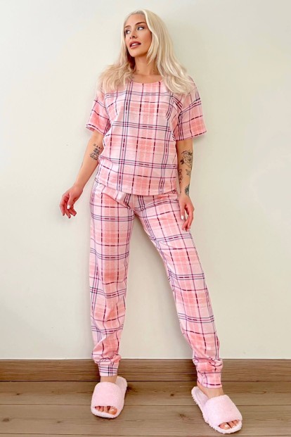 Pink Frame Baskılı Kısa Kollu Kadın Pijama Takımı - 5