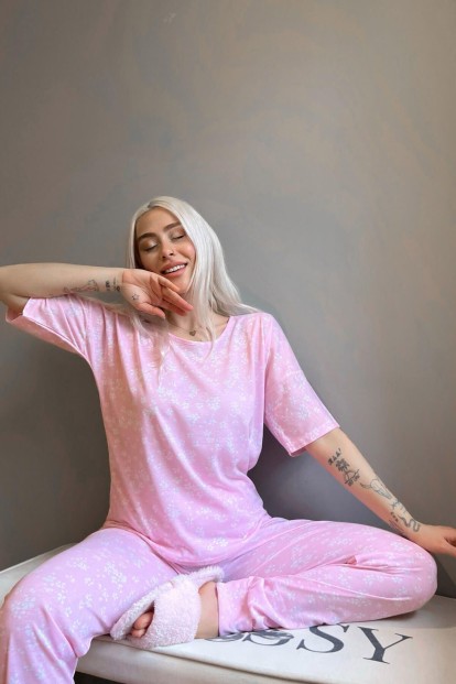 Pink Shamrock Baskılı Kısa Kollu Kadın Pijama Takımı - 2
