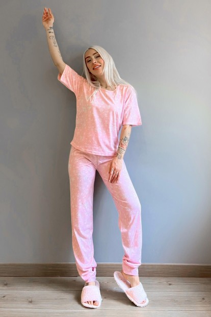 Pink Shamrock Baskılı Kısa Kollu Kadın Pijama Takımı - 5