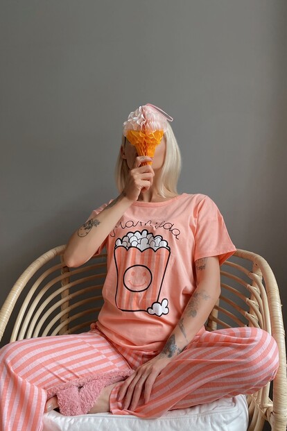 Popcorn Baskılı Kısa Kollu Kadın Pijama Takımı - 2