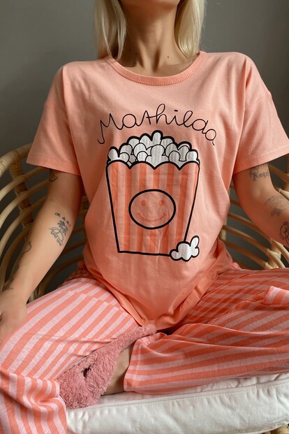 Popcorn Baskılı Kısa Kollu Kadın Pijama Takımı - 3