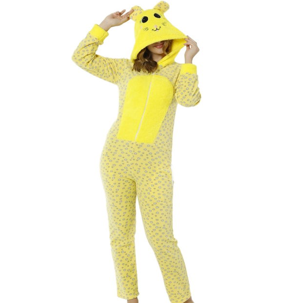 PopCorn Desenli Kadın Polar Peluş Tulum Pijama Takımı - 2