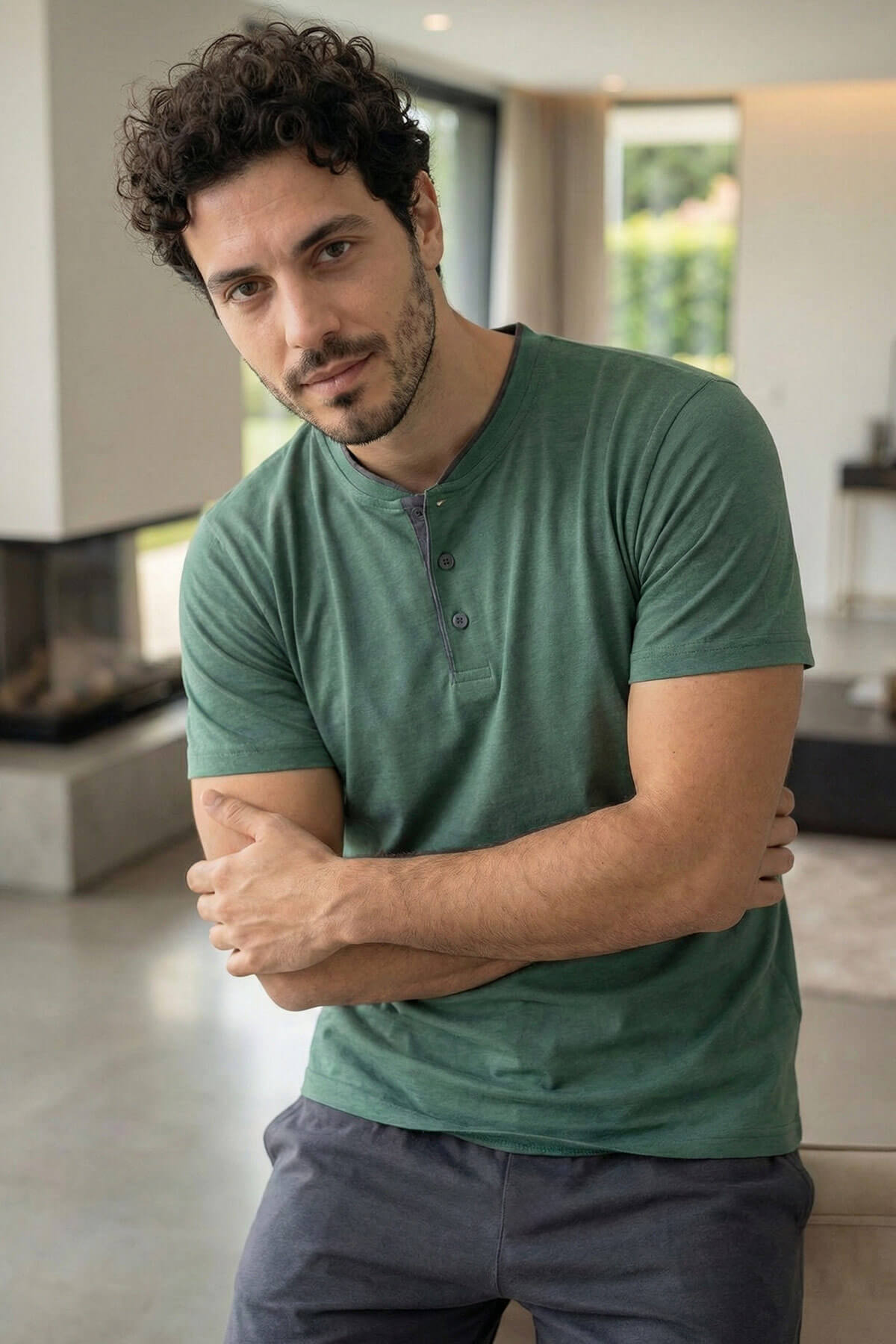 Premium Forest Kısa Kollu Pat Detaylı Elegant Erkek Pijama Takımı - Pijamaevi