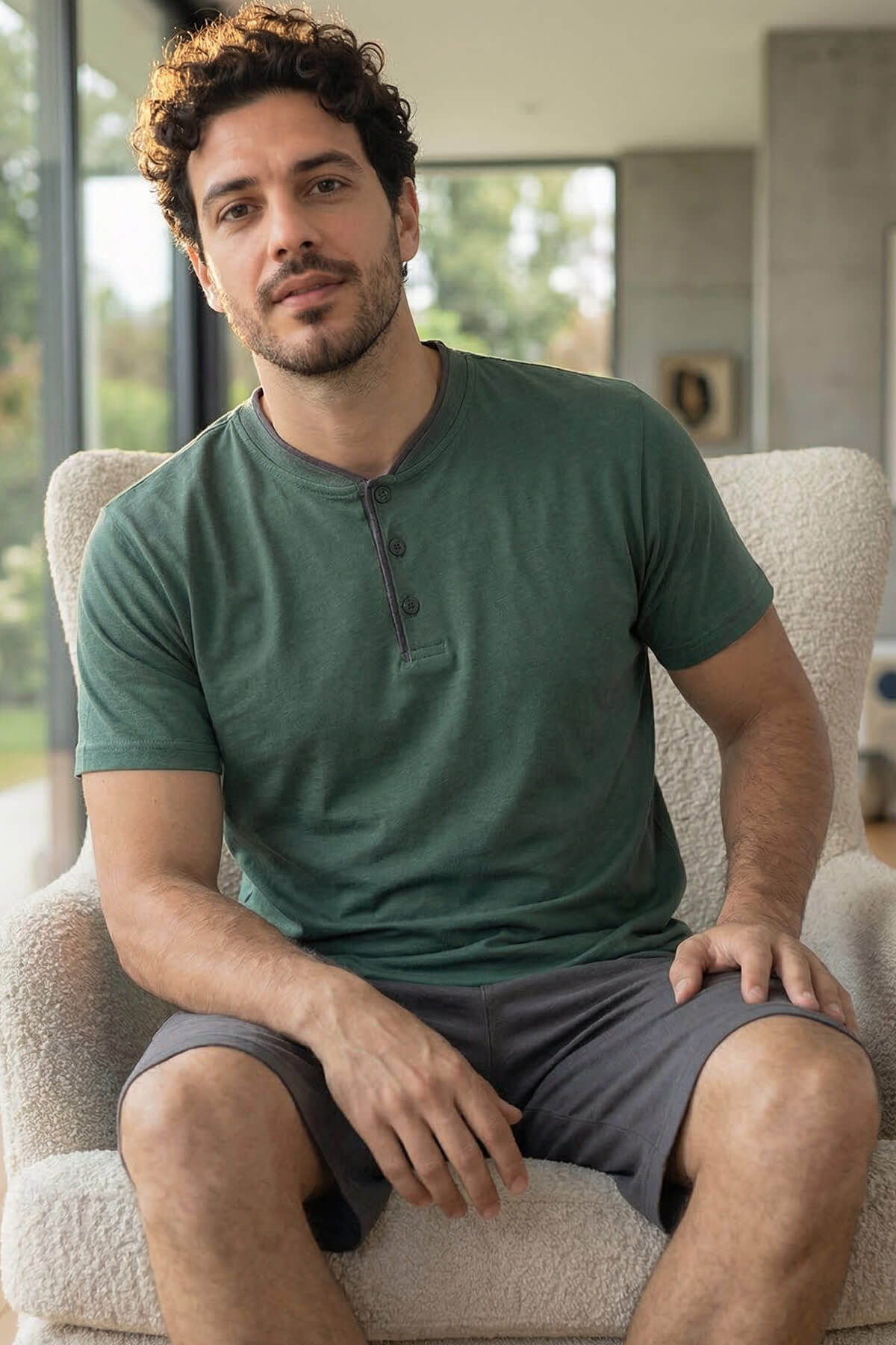 Premium Forest Şortlu Pat Detaylı Elegant Erkek Pijama Takımı - Pijamaevi