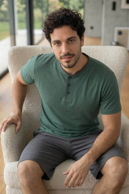 Premium Forest Şortlu Pat Detaylı Elegant Erkek Pijama Takımı - 3