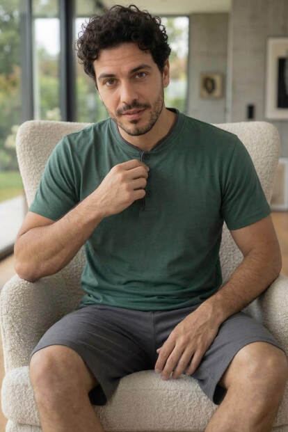 Premium Forest Şortlu Pat Detaylı Elegant Erkek Pijama Takımı - 4