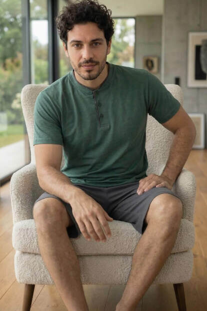 Premium Forest Şortlu Pat Detaylı Elegant Erkek Pijama Takımı - 6