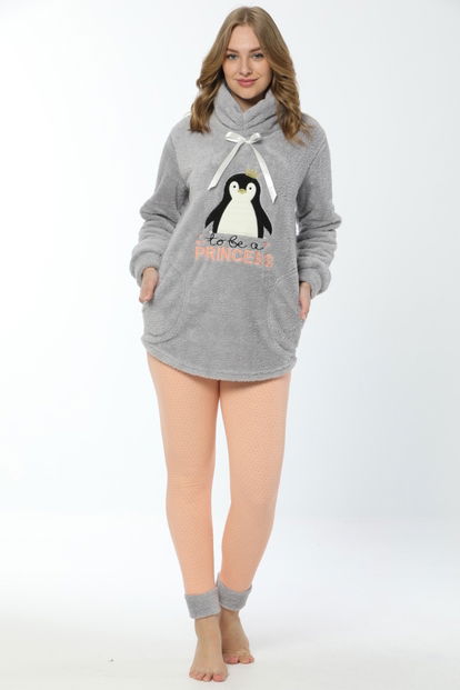 Princess Penguen Desenli Tam Peluş Pijama Takımı - 1