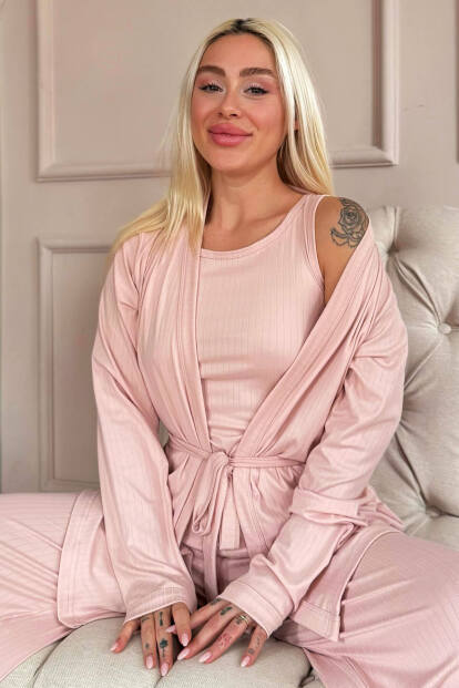 Pudra Dublin Sabahlıklı Kadın Pijama Takımı - 8