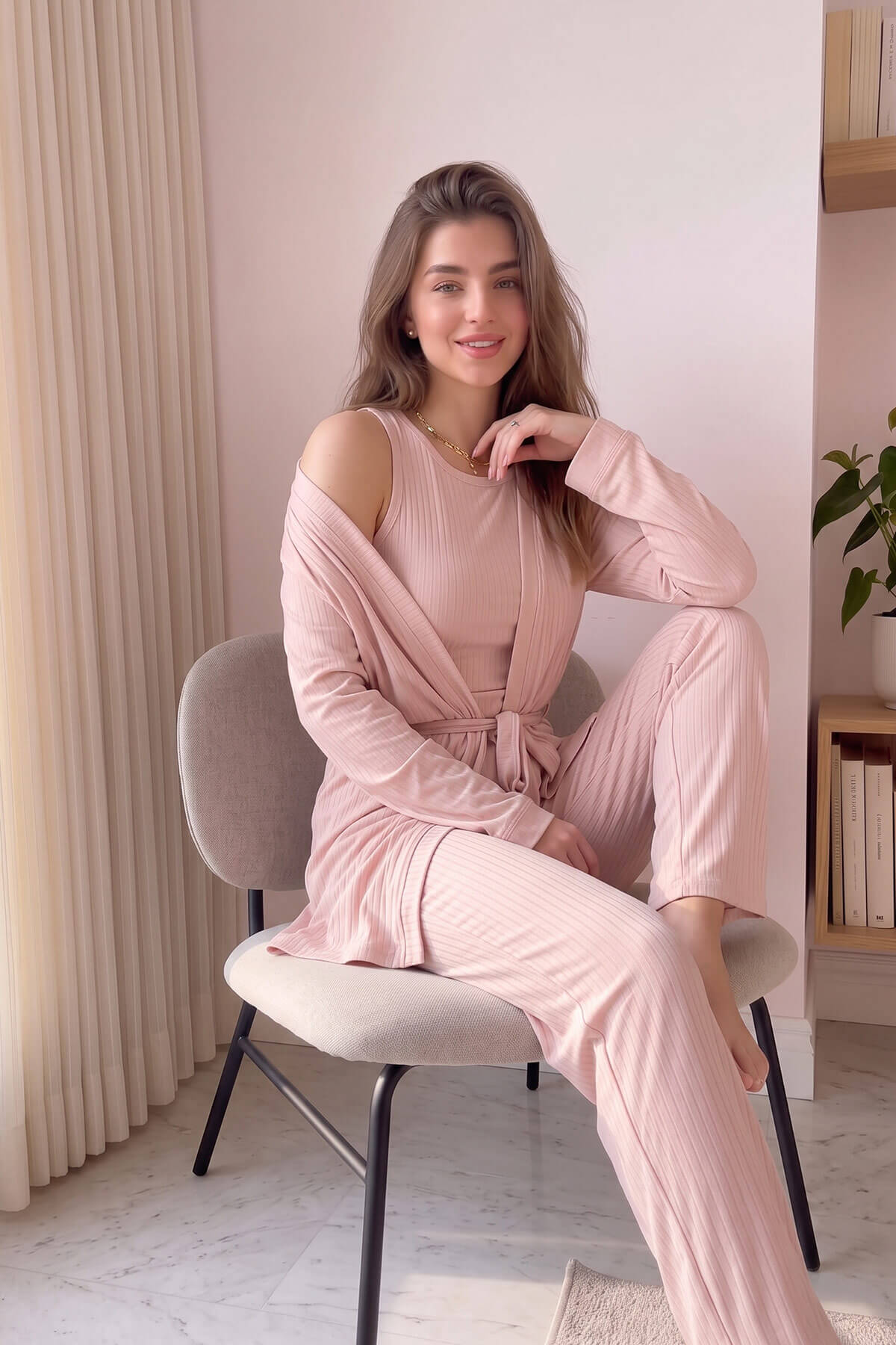 Pudra Dublin Sabahlıklı Kadın Pijama Takımı - Pijamaevi (3)