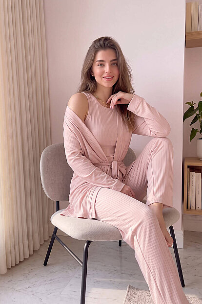 Pudra Dublin Sabahlıklı Kadın Pijama Takımı - 4
