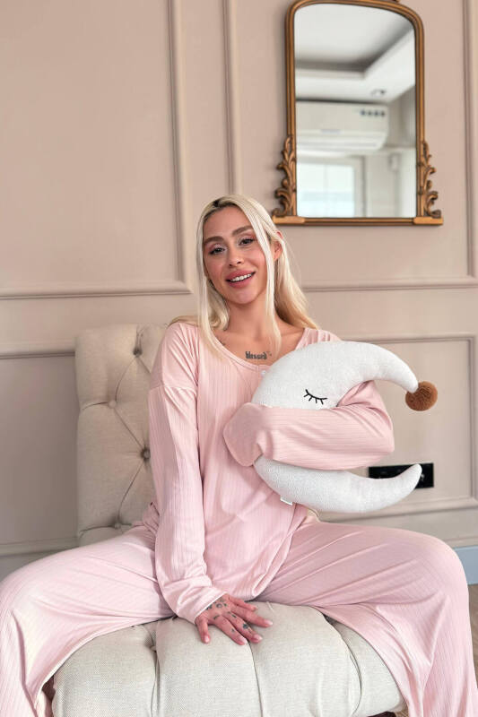 Pudra Dublin Uzun Kollu Patlı Kadın Pijama Takımı - Pijamaevi (1)