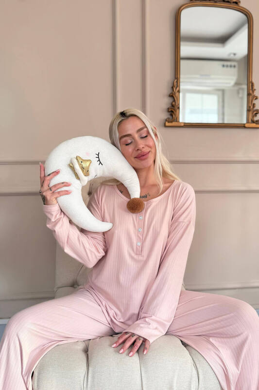 Pudra Dublin Uzun Kollu Patlı Kadın Pijama Takımı - Pijamaevi (2)