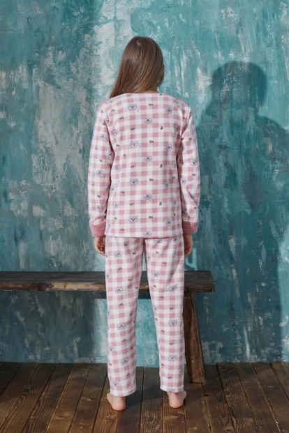 Pudra Home Desenli Kız Çocuk Peluş Pijama Takım - 5