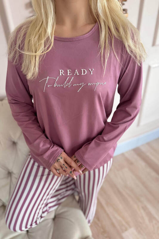 Pudra Ready Desenli Bambu Uzun Kol Kadın Pijama Takımı - Pijamaevi (2)