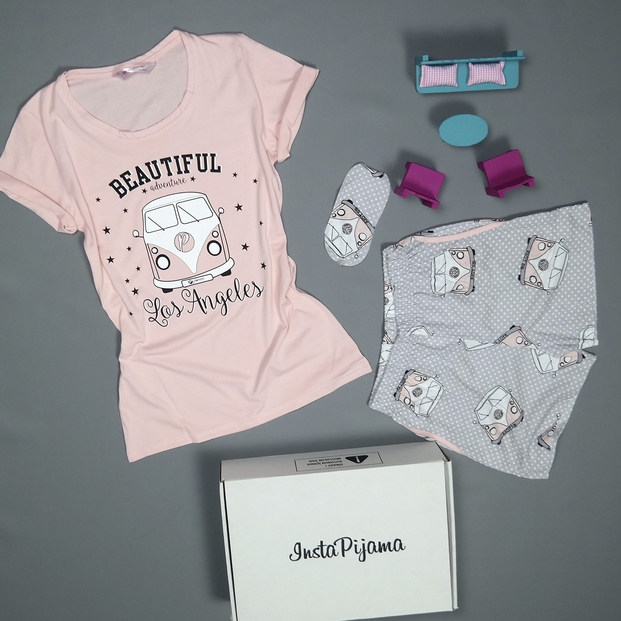 Pudra Vosvos Desenli Şortlu Bayan Pijama Takımı - 2